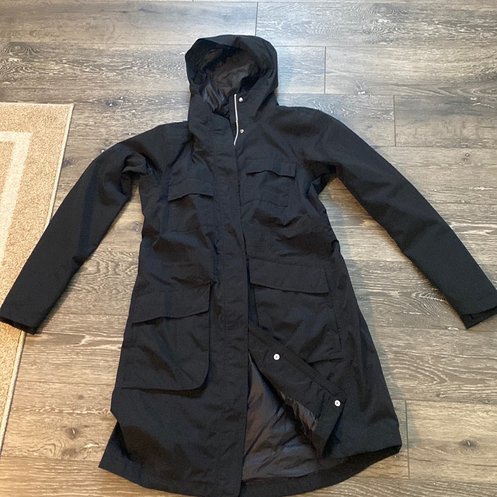 Athleta black long trench coat Size Small